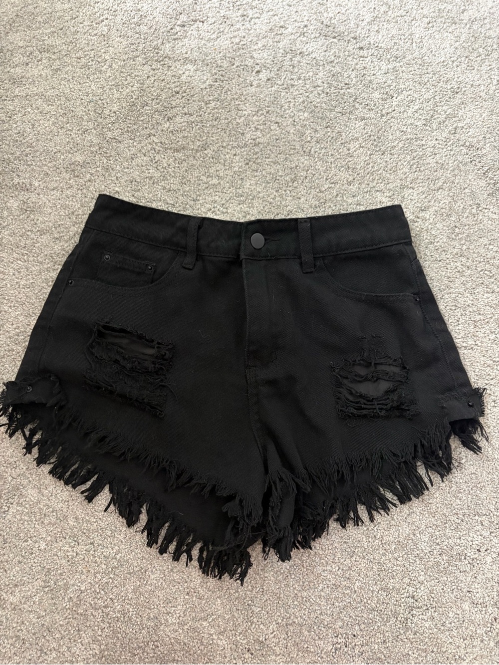 SHEIN Black Distressed Frayed Hem Denim Shorts